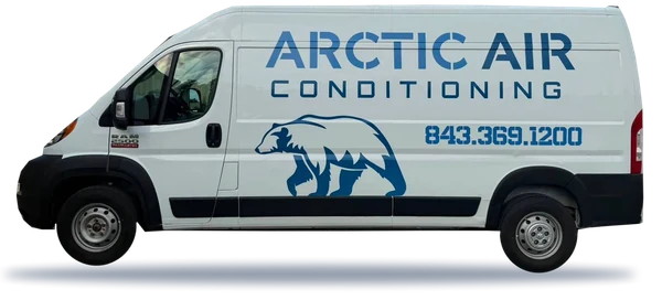 Arctic Air work van, a white Ram ProMaster with the polar bear logo