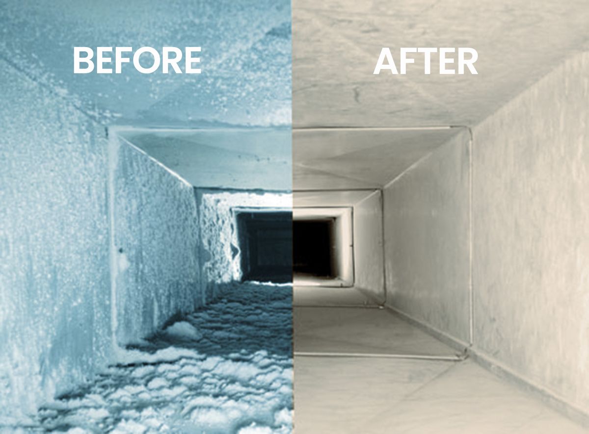 Real before and after of a duct interior cleaned by Arctic Air Conditioning
